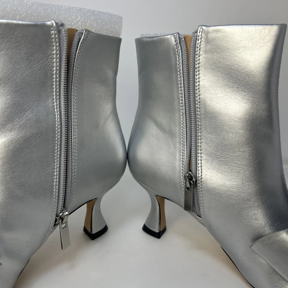 Coutgo Silver Bow Low Kitten Heel Ankle Booties Pointed Toe Women's Size 7 New